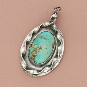 navajo sterling silver vintage braided turquoise pendant